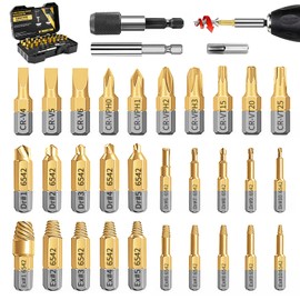 33 PCS Screw Extractor Set, HSS 6542 Titanium Stripped Screw Extractor Kit, Easy Out Screw Extractor Set of Rusty & Broken with Magnetic Extension Bit Holder & Socket Adapter