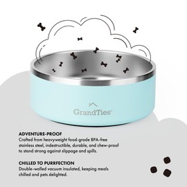 GrandTies Stainless Steel Dog Bowl | Engraved Reusable BPA-Free Insulated Cat & Dog Bowls | Large Heavy Duty Non Skid Spill Proof Dog Bowl | Outdoor Dog Water Bowl (42oz, Powder Green)
