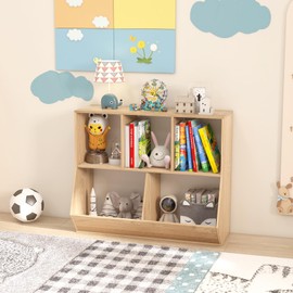 IFANNY 5-Cubby Toy Storage Organizer, Kids Bookshelf with Cube Shelves, Wooden Children’s Bookcases, Baby Organizers and Storage, Book Shelf for Kids Rooms, Playroom, Nursery (Natural)