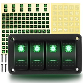GOOACC 4 Gang Rocker Switch Panel 5Pin On Off Toggle Switch Aluminum Holder 12V 24V Dash Pre-Wired Green Backlit Switches for Automotive Cars Marine Boats RVs Truck, 2 Years Warranty