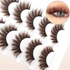5 Paare 3D Brown Falsche Wimpern Katzenauge, Flauschiges Volumen Curly