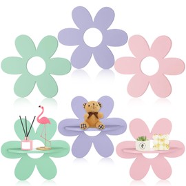 Tatuo 6 Pcs Daisy Flower Plant Wall Shelf Wooden Wall Sign, Cute Small Floating Shelves for Display Shelf for Bedroom Bathroom Living Room Funky Maximalist Kawaii Preppy Room Decor for Girl