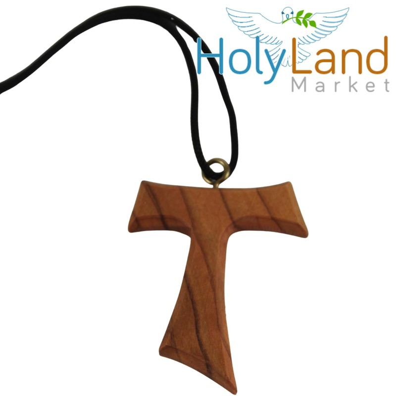 Holy Land Market Hand-Carved Olive Wood Tau Cross Necklace from