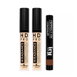 Kit 2 Corrector HD Pro Hi Radiance Italia Deluxe + 1 Contorno IVY Perfect Fix | Cruelty free, Larga duración |4B Bare