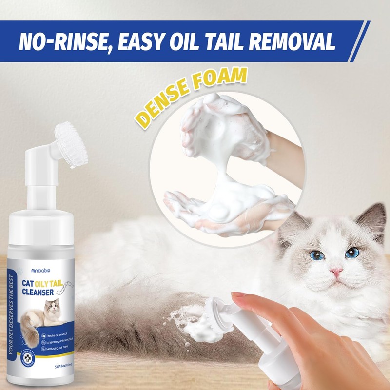 Ninibabie Cat Oily Tail Cleanser, 2-in-1 Wash and Brush,Removes Oil