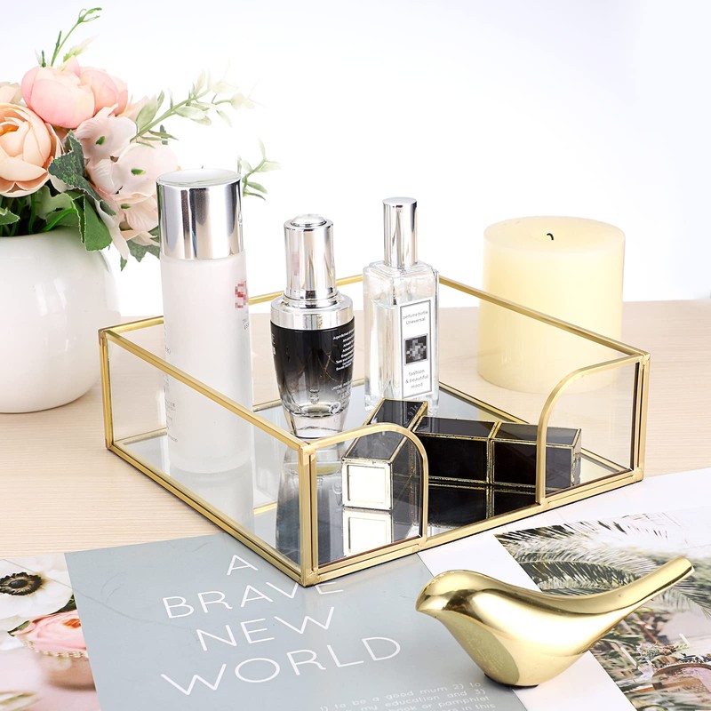 TOLIDA Square Glass Napkin Holder - Metal Glass Napkin Holder