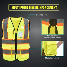 AYKRM Inspector safety Vest for Men Women Pockets High Visibility Reflective Inspector Vest Front Zipper