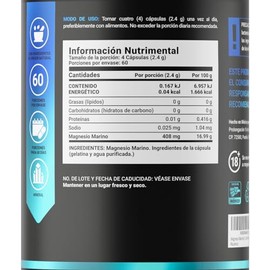 B Life Magnesio Marino 240 Cápsulas | 2400 mg por Porción | Magnesio Vegano y Natural Extraído de Algas | 72 Minerales Traza Naturales | Apoyo Muscula
