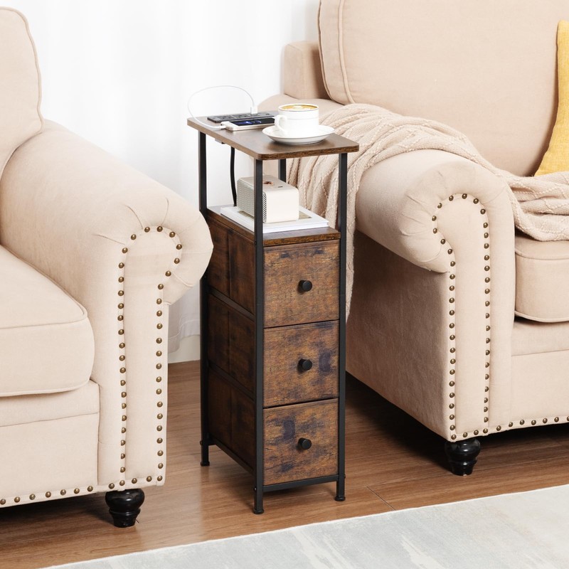 LOAKEKEL Narrow End Tables Living Room Set of 2 with