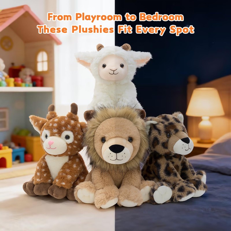 MorisMos 4 Pcs Bulk Stuffed Animals, 8" Woodland Plush