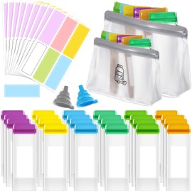 Dunzoom Protein Powder Container with Funnels 24 Pcs Reusable Powder Supplement Packets Single Dose Kit Portable Powder Travel Containers Zip up Bags for Workout, Fitness, Travel, Business Trip