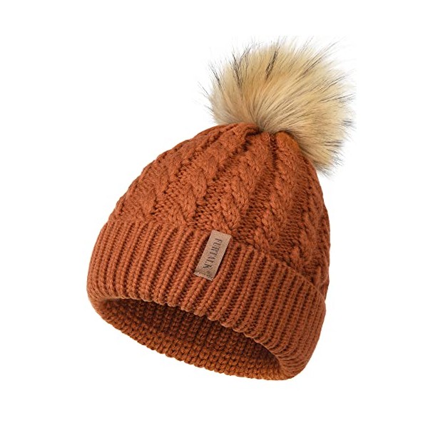 FURTALK Winter Beanie Hat for Women Warm Thick Cotton Lining Knit Bobble Skull Cap Fur Pom Pom Hats for Women