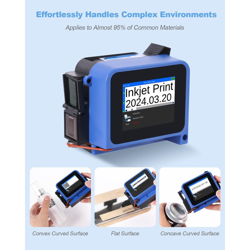 Compact Mini Handheld Inkjet Printer for All Surfaces with Black