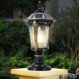SLAWA Outdoor Post Lights Solar Column Caps Lamps Modern Exterior Lamp Post Light Fixture Aluminum Glass Waterproof Deck Pillar Lights Fence Post Lights Solar Powered Entry Lawn Landscape Path Lights