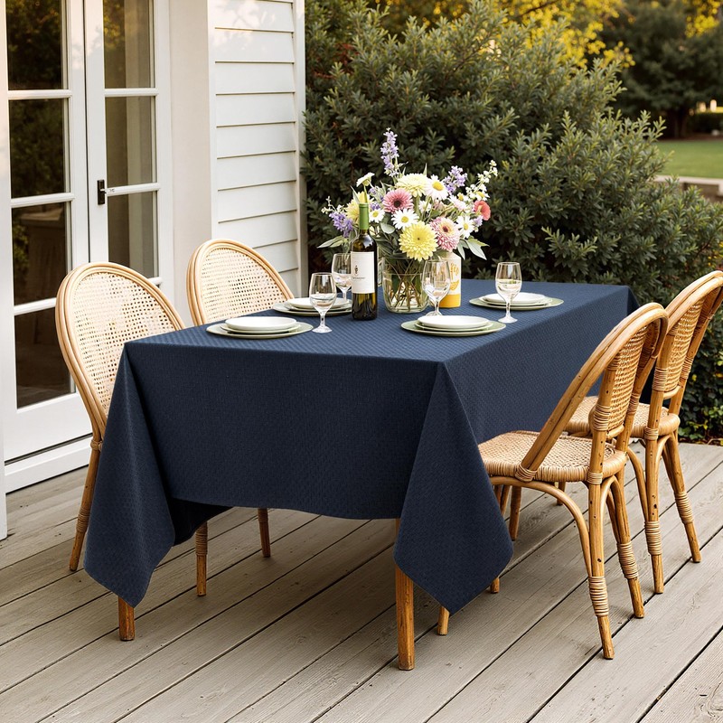 MIULEE Navy Linen Cotton Table Cloth Rectangle Tablecloth Waterproof Spillproof