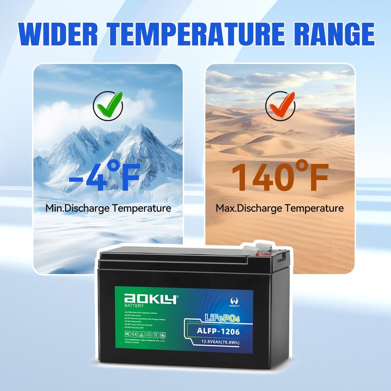 Aokly 6Ah 12V LiFePO4 Battery 2000+ Cycle Life with 6A