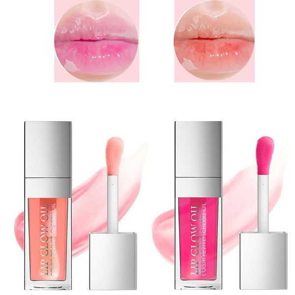 2PC Brillo de labios hidratante con aceite labial, cabezal de
