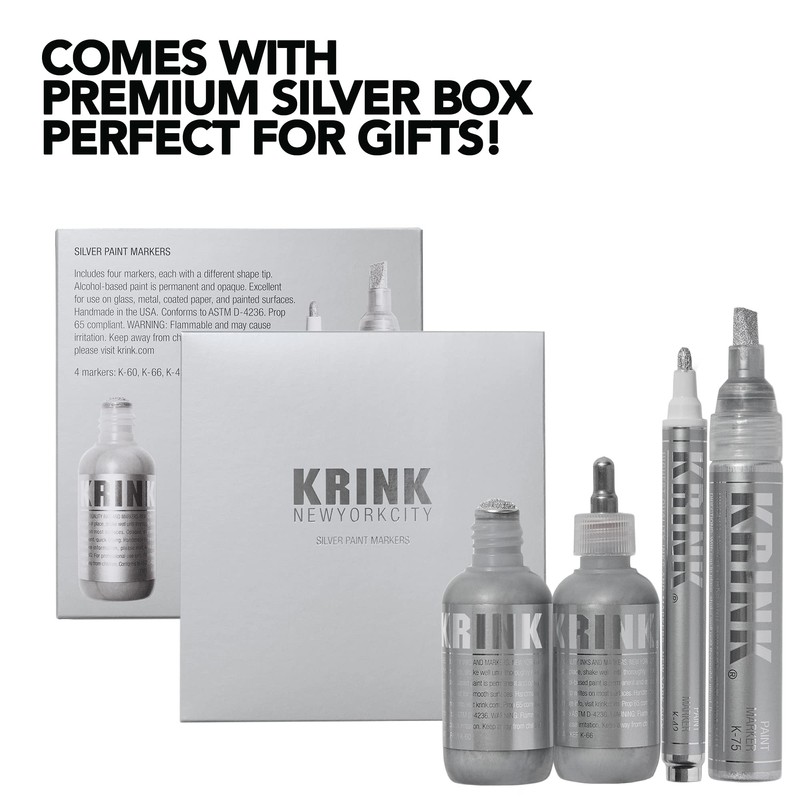 Krink Silver 4-Pc Marker Set - Multi-Surface Graffiti Markers with