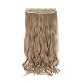 24 Inch One Piece 5 Clips Matte Material Hair Extension Curly Wavy Clip In Hairpiece Synthetic For Women Beauty, Light Ash Brown Mix Bleach Blonde
