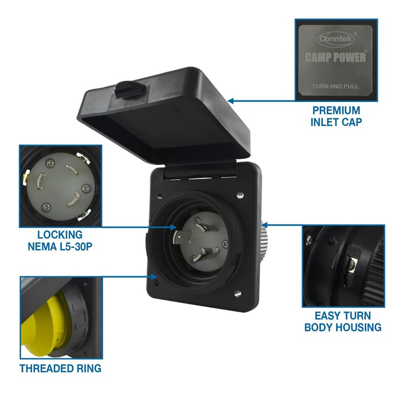 Conntek 30 Amp 125 Volt RV Marine Power Inlet