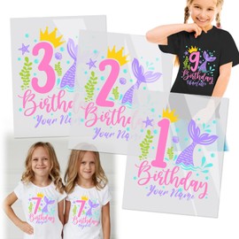 Custom Name Kid's Iron on Transfers for T-Shirts Iron on Decals Heat Transfer Sticker for T-Shirt 1-15 Year Old | Mermaid Design Customized with Child's Name | Perfect Child Birthday Gift