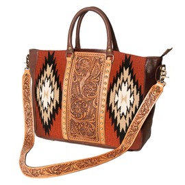 American Darling ADBGA206H Briefcase Hand Tooled Saddle Blanket Genuine Leather Women Bag Western Handbag Purse