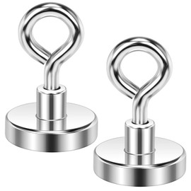 Wukong 32 mm Eyelet Magnet Strong, Pack of 2 Neodymium Magnets Extra Strong, 35 kg (77 lbs) Magnetic Hooks, White, Small Magnets with Hooks for Camping, Warehouse and Kitchens