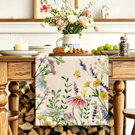 RABUSOFA Lavender Daisy Floral Summer Table Runner,Seasonal Spring Kitchen Dining Table Summer Decorations for Home Party Decor 13x72 Inch