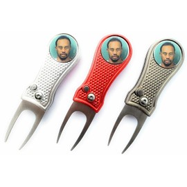 Smash Factor Tiger Woods Mugshot Golf Divot Repair Tool with Ball Marker - Foldable Switchblade Design (Red)