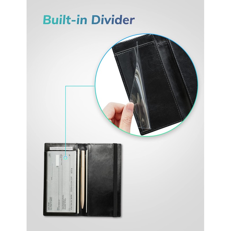Yarnic Checkbook Cover for Personal Checkbook, Checkbook Holder with Pen