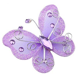 Mariposa de malla, 24 piezas de alambre de malla transparente con purpurina, mariposa, boda, fiesta, decoración, suministros de bricolaje (morado)