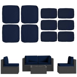 ClawsCover 10 Pack Outdoor Seat and Back Cushions Replacement Covers Fit for 5 Pieces 4-Seater Wicker Rattan Furniture Patio Conversation Set Sectional Couch Chair,Navy-Include Cover Only