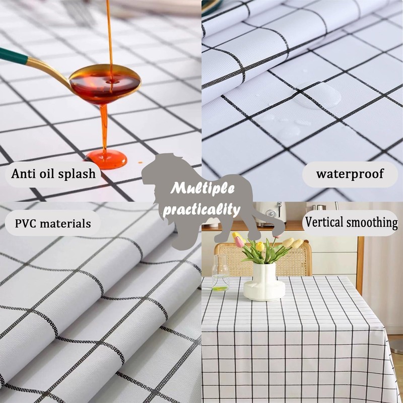 Plastic Tablecloth 1pc 137*180cm Waterproof Gray Checkered PVC Table Cloth