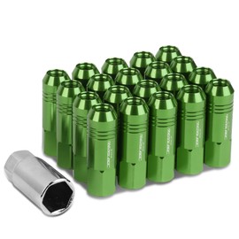 Open End Style 20-Piece M12 x 1.5 Aluminum Alloy Wheel Lug Nuts +1 X Deep Drive Extension (Green)