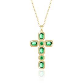 [Linawe] Cross Pendant Necklace for Women, Stainless Steel Chain Necklace Accessories, Moissanite Zirconia, Labogrone Diamond, Birthstone Tanzanite, Long, Gold or Silver Jewelry, Gold, May, Copper