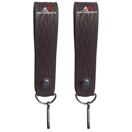 AAR Pair of Sporran Suspenders Brown Leather Celtic Embosed Design with Heavy Hooks