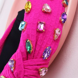 Brihasory Sparkle Rhinestone Knotted Headbands for Women and Girls Crystal Jeweled Headband Fashion Mardi Gras Accessories Party Prom Carnival Valentines Headwear Wide Headband Hair Hoop(Rose Red)