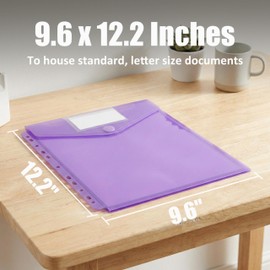 Gtheimn 8 Pack Poly Binder Pockets with Hook and Loop, 11-Hole Vertical Opening Plastic Envelopes, Letter Size Waterproof Document Folders for 2/3/4 Ring Binder, 8 Assorted Colors for School Office