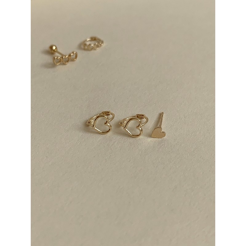 14k flat heart mini earrings, 2 types, layered gold earrings,