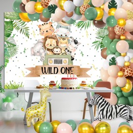 Avezano Wild One Birthday Backdrops Safari Theme First Birthday Party Background Decorations Tropical Jungle Animals 1st Birthday Party Banner Supplies(7x5ft)