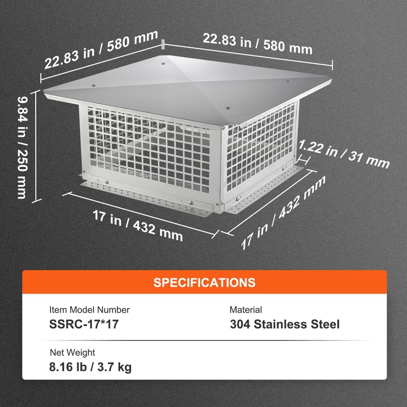 VEVOR Chimney Cap 17 x 17 inch Practical Accessories &