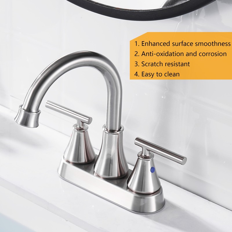 Bathroom Sink Faucet 4 Inch 2 Handle Centerset Brushed Nickel