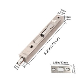 szhdxsy Hidden Latch & Bolt 304 Stainless Steel 6 inch(15cm) Security Door Bolt Latch, Double Door Lever Action Flush Bolt Latch, French Door Slide Bolt Lock,Silver (2-Pack)