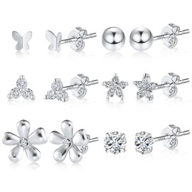 Alexcraft 925 Silver Stud Earring Set for Men and Women, Hypoallergenic Sleeper Stud Set, Brass, Cubic Zirconia