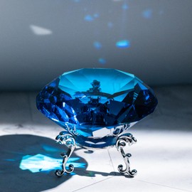 QIANCHANG Blue Crystal Diamond Paperweight 80mm Large Faceted Glass Diamonds Prisms Jewels Gemstones for Home Wedding Table Decoration