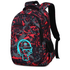 LEDAOU School Backpack Teen Boys Kids Bookbag School Bag for Middle Waterproof Casual Daypacks Travel Back Pack(Graffiti Red)