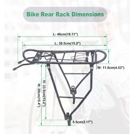 Bike Rear Rack Lightweight Alloy Aluminium 55LB Load Bearing Capacity Luggage Carrier for Mountain Bike Road Bike, Height Adjustable Bike Cargo Rack for 24"-28" Bike, Black