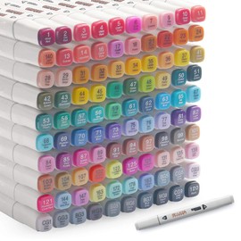 Alcohol Markers 100 Colors Art Markers Professional Art Pen Dual Tips Plus 1 Blender Permanent Ink for Painting, Coloring and Drawing