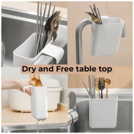 LazyzBeez Multifunctional Compact Kitchen Drainer Drain Basket Utensil and Cutlery Drying Rack Holder and Hangable Sink Shelf Home Fruit Basket Plastic Storage Container White (Deep)