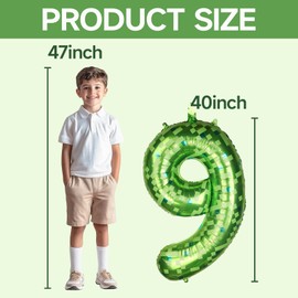 40 Inch Giant Green Pixel Number 0-9 Foil Balloons, Large Number Balloons Birthday Party Decoration Supplies (Number 9)